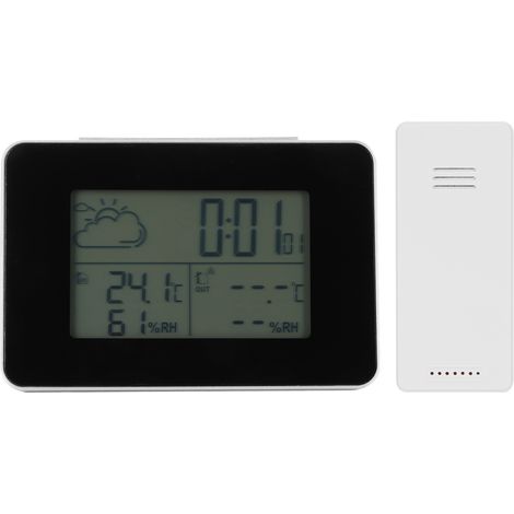 Réveil numérique LCD avec capteur sans fil hygromètre thermomètre pour bureau maison noir