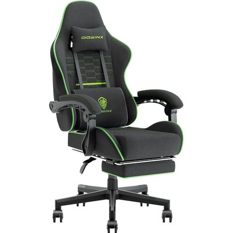Gaming Stuhl Bürostuhl Stoff mit Massage Kopfstütze Fußstütze Schwarz Grün (1/5)