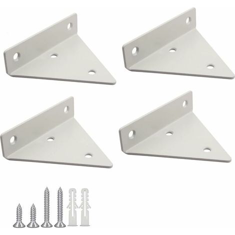Supports d'étagère flottante triangulaires en métal blanc avec 16 vis, fixation murale pour salon, chambre, salle de bain - Lot de 4