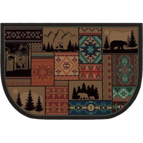Tapis de cheminée, tapis ignifugé de style chalet du sud-ouest, adapté aux poêles à bois et aux cuisines (design classique, 23 x 35 pouces) (1/5)
