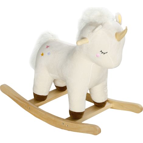 Cheval à bascule pour enfants de 2 à 4 ans en forme de licorne avec sons et revêtement doux, Blanc (1/5)