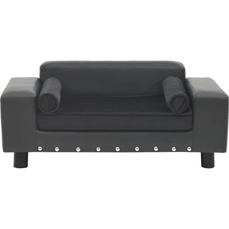 vidaXL Sofá para perros felpa y cuero sintético gris oscuro 81x43x31cm (1/2)