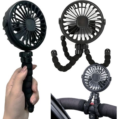 Ventilatore flessibile per passeggino - Ventilatore portatile ricaricabile con batteria nero (1/5)