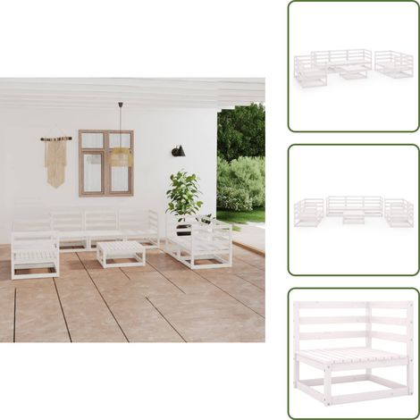 8-tlg. Garten-Lounge-Set Weiß Massivholz Kiefer - Gartenmöbeln - Loungemöbel - Gartenloungeset - Rattan Möbel - Holz Gartenmöbel
