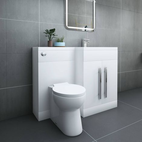 Calm White Right Hand Combination Vanity Unit Set with BTW Toilet (1/5)