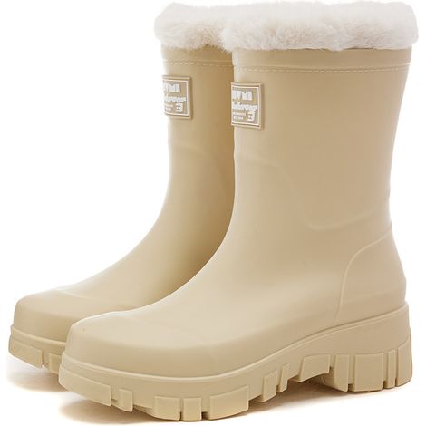 Bottes de pluie femme mi-mollet, imperméables et antidérapantes, chaussures de travail en caoutchouc résistantes à l'usure, manchons de cuisine pour femme (1/2)