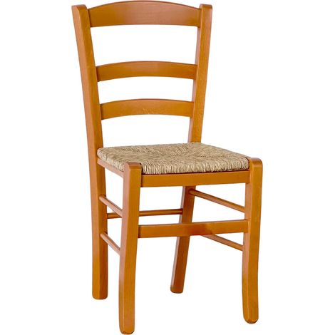 Okaffarefatto – Chaise Paesana en hêtre massif couleur cerisier – Assise en paille naturelle tressée – Hauteur d'assise 47 cm – Style rustique (1/5)