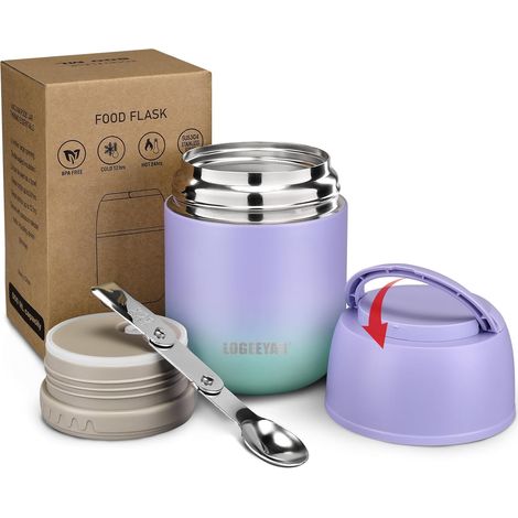Boîtes Alimentaires Isothermes Repas Chaud Porte-Aliments en Acier Inoxydable à Double Couche pour Ecole Bureau avec Cuillère (Bleu-Violet) (1/5)