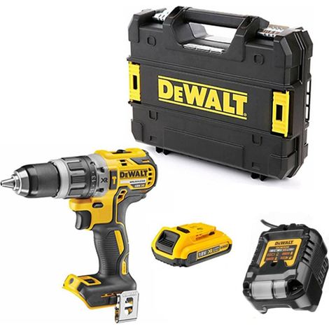 Dewalt – Perceuse-visseuse percussion compacte 18V DCD796D1 – Moteur Brushless – 1 batterie 2Ah – Chargeur multi-voltage – Pour béton armé - DCD796D1-QW (1/4)