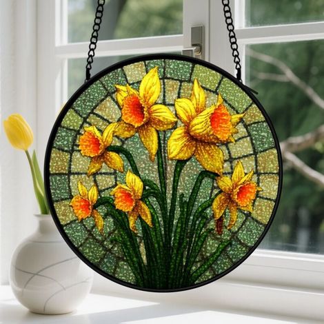 15cm Suspension en vitrail - Attrape-soleil minimaliste coloré unique élégant, décoration fenêtre jardin, cadeau Fête des Mères pour femme, homme (1/5)