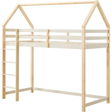 Letto a soppalco capanna 90 x 190 cm Pino massello Beige e naturale - TARZIA