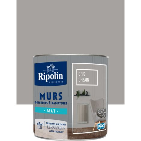 Peinture Murs, Boiseries, Radiateurs RIPOLIN Mat Gris urbain 0,5 L (1/5)