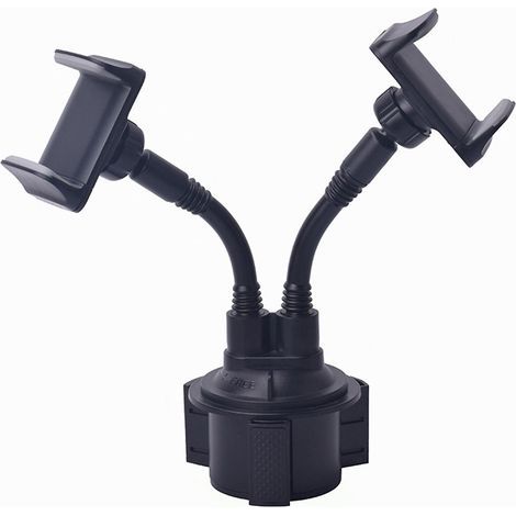 Support double pour téléphone et porte-gobelets pour voiture, rotation à 360°, hauteur réglable - Gris (1/5)