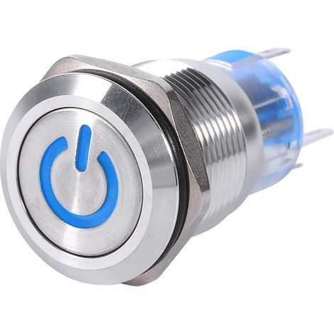 19mm 12-24V Waterproof Stainless Steel Push Button Switch with Self-Locking and Blue LED (1/3)