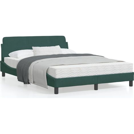 Cadre de lit avec tête de lit Vert foncé 140x190 Velours (1/5)