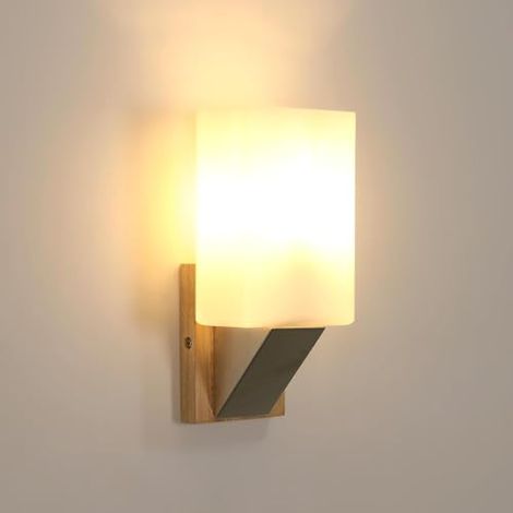 Applique Murale Intérieure Bois, Rectangle Moderne Lampe Murale (1/5)