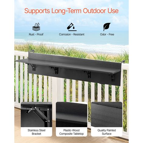 Table Suspendue Balcon, 1500 x 450 x 240 mm, Table de Bar Pliante pour Balustrades de Balcon d'Extérieur, avec Plateau 1500 x 300 m… (1/5)