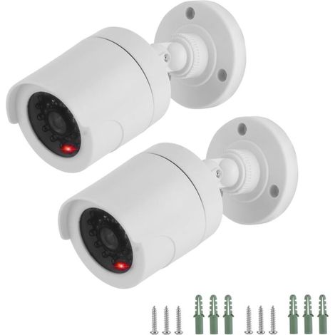 Lot de 2 caméras factices de vidéosurveillance réalistes avec capteur de lumière rouge clignotante, étanches pour intérieur et extérieur (1/5)