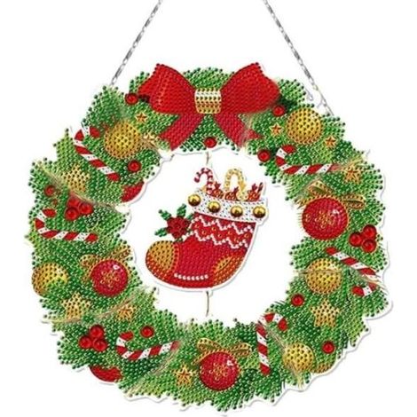 Online Store - Peinture diamant de Noël,ornements suspendus fait à la main de DIY Noël,décoration guirlande de porte fenêtre maison,pour nouvel an (1/4)