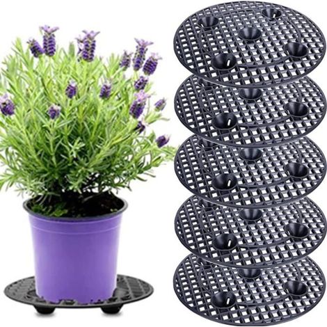 Lot De 6 Supports De Pot De Fleurs Ronds Robustes En Plastique Pour Intérieur Et Extérieur-20Cm-Noir[CA184] (1/5)