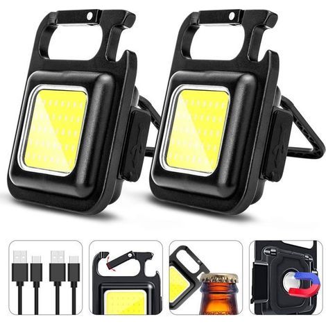 BelleRise – Wiederaufladbares Schlüsselanhänger-Taschenlampenset, helle LED-Arbeitsleuchte, mit Magnet, Clip und Flaschenöffner. (1/5)