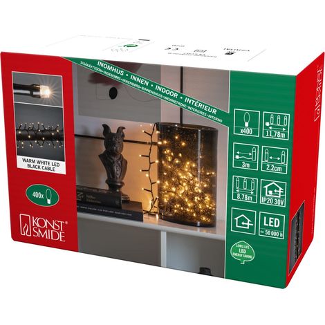 Guirlande lumineuse micro-LED compactes, 400 diodes blanc chaud, Transformateur intérieur 30V, Câble noir (1/5)
