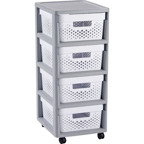 Curver Chariot a Ruedas Infinity, 4 Cajones de 10L, con Ruedas, Mesa Auxiliar, Color Blanco, ideal para almacenamiento y organización en casa u oficina, diseño práctico y resistente.
