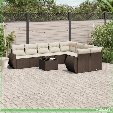 Salon de jardin - 3254190 FAF7291712421167 - Résine tressée marron - 10 pièces modulable - Rangement étanche (1/3)