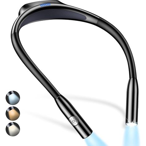 FOREHILL Gritin Lampe de Lecture de Cou Rechargeable, Liseuse Lampe pour Lire au Lit-Gradation en Continu & 3 Couleurs Protection des Yeux avec Fonction Mémoire, 80H+Autonomie, Cou Ergonomique & (1/5)