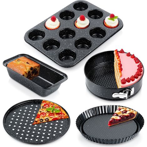 Juego de moldes para hornear: pan, magdalenas, tarta, pizza, molde para pasteles, 5 piezas.