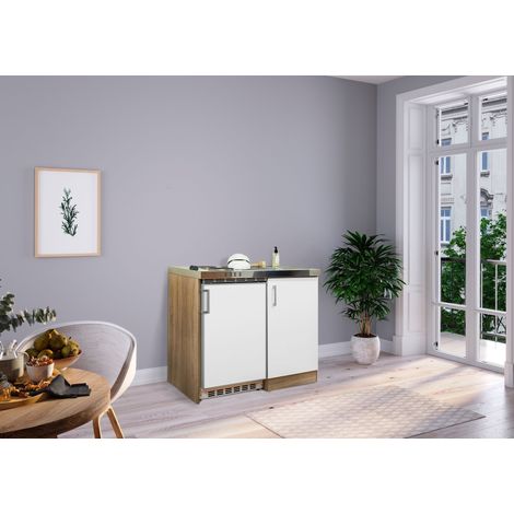 Küche Miniküche Singleküche Küchenzeile Pantry Eiche Weiß Levin 100 cm Respekta