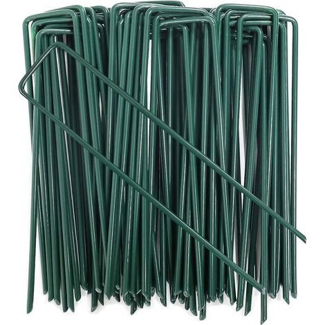 50pcs Piquets de Fixation pour Jardin, Pelouse Agrafes en Forme de U pour Bâche Anti-Mauvaises Herbes, Galvanisés à Chaud (150 mm de Hauteur) (1/4)