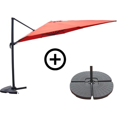 Ensemble parasol terracotta 3x3m et 4 dalles à lester PALATINO