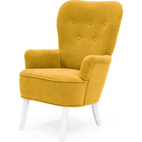 Velo Sessel - Gepolsterter Sessel mit Holzbeinen, Retro-Stil, Gelb (1/5)