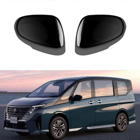 Passend für Nissan Selina Serena C28 (Modelljahr 2023): Rückspiegelabdeckung in Carbonfaser-Optik, Seitenfensterabweiser, schwarz lackiert