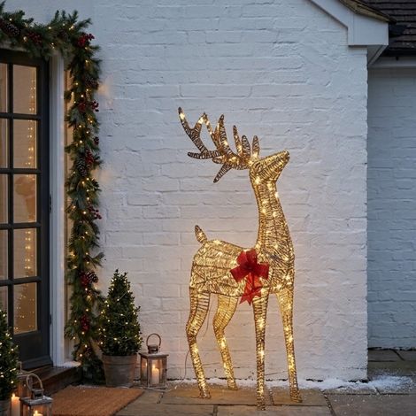 80cm Glittering Gold Illuminated Standing Reindeer (1/2)