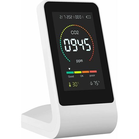 Détecteur de CO2 intérieur, détecteur de dioxyde de carbone CO2, compteur de CO2 d'air intérieur, détecteur de CO2 de bureau pour salle de sport, bureau, salle de classe, affichage numérique facile (1/4)