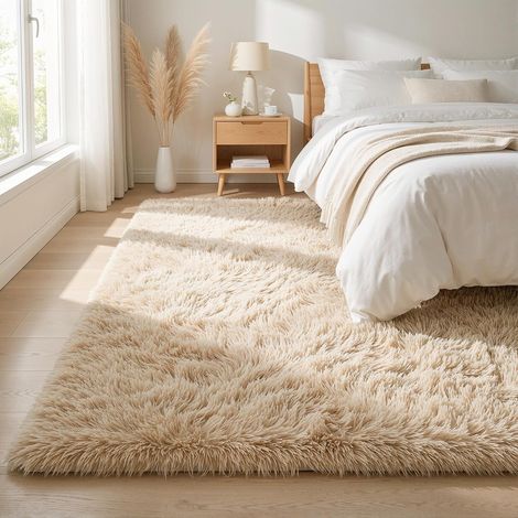 Tapis Chambre Tapis Salon Shaggy Beige Sable 140x200cm (1/5)