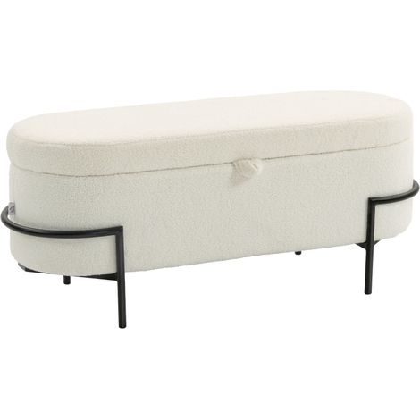 Panca contenitore imbottita con coperchio 69 L e gambe in acciaio bianco crema (1/5)
