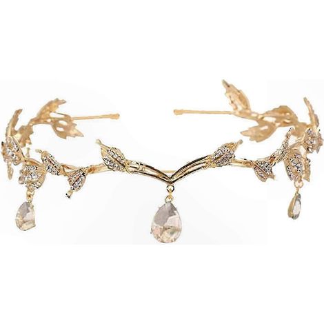 Strass-Blatt-Tiara für Damen, Vintage-Haarreif aus Legierung, Retro-Brautkrone, Prinzessinnen-Haarschmuck mit Kristallen, Brautschmuck-Set (1/5)