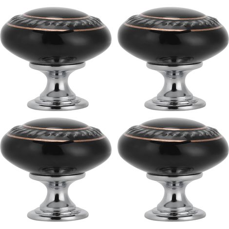 Ensemble de 4 poignées de tiroir modernes en céramique, boutons de quincaillerie pour armoire (1043 Double anneau doré noir) (1/5)