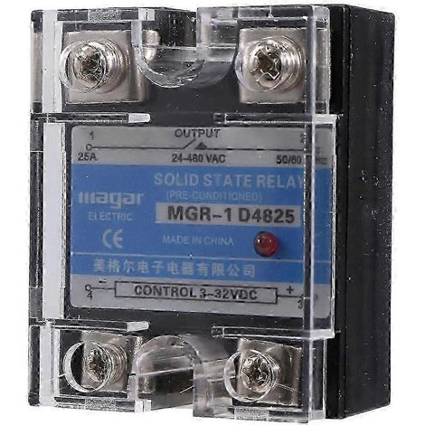Relais statique monophasé MGR-1 D4825 (SSR) 25A, CC 3-32V, CA 24-480V. (1/5)