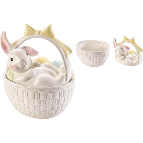 Set 2 Cestini in Ceramica con Coniglietto Pasquale, Idea Regalo (1/3)