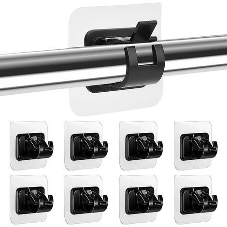 (Noir)8 Pièces Support Tringle Rideaux sans Percage, Crochet Rideau Adhesifs,Supports pour Tringles à Rideaux Auto AdhéSifs,Support AméLioré Rideaux,pour la Maison, la Salle de Bain