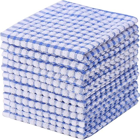 Lot de 12 torchons de cuisine en coton 30,5 x 30,5 cm (bleu)