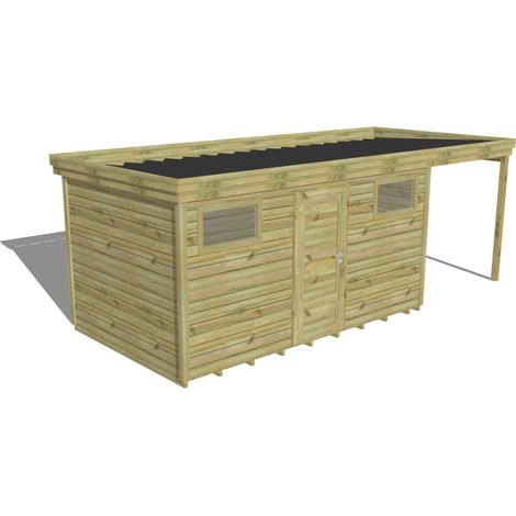 ABRI DE JARDIN bois Pin autoclave 27mm - 6,34x2,64m / 16,7m2 - Bac acier - Plancher bois (1/5)