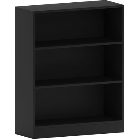 Cambridge 3 Tier Low Bookcase Shelving Storage Unit, Black (1/5)