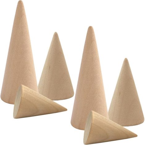 6-Piece Natural Wood Cone Ring Display Stand for Jewelry, Sturdy Space-Saving Design, Ideal for Small Spaces and Dressing Tables (1/5)