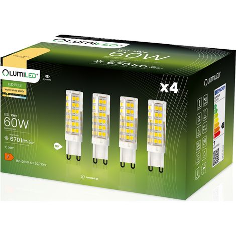 4x G9 LED-Kapsellampe 7W = 60W 670lm 3000K warmweiß 360° LUMILED