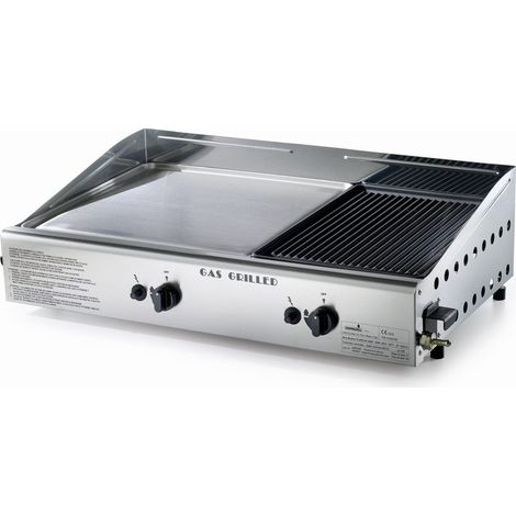 Barbecue Piastra di Cottura doppia a Gas GPL o metano con Accensione Piezoelettrica in Acciaio Inox e ghisa vetrificata Made in Italy